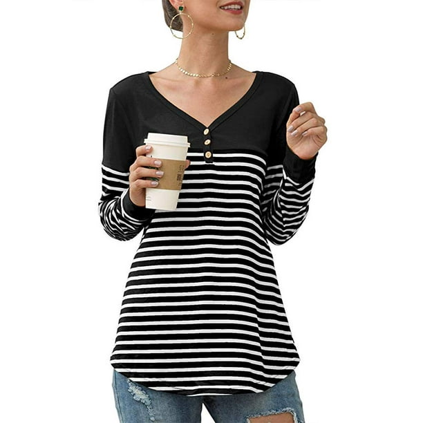Women Long Sleeve Henley Shirts Crew Neck Button Shirt Color Block Blouse Side Shirring Tops Loose Fit Casual Tunic Women Long Sleeve Henley Shirts Crew Neck Button Shirt Color Block Blouse Side Shirring Tops Loose Fit Casual Tunic